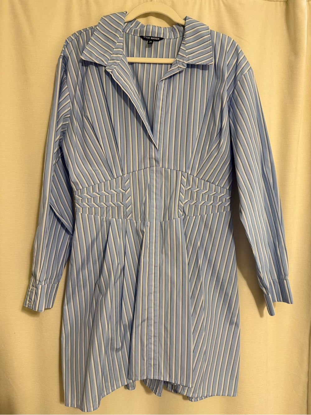 Steve Madden Blue & White Striped Mini Shirt Dress
